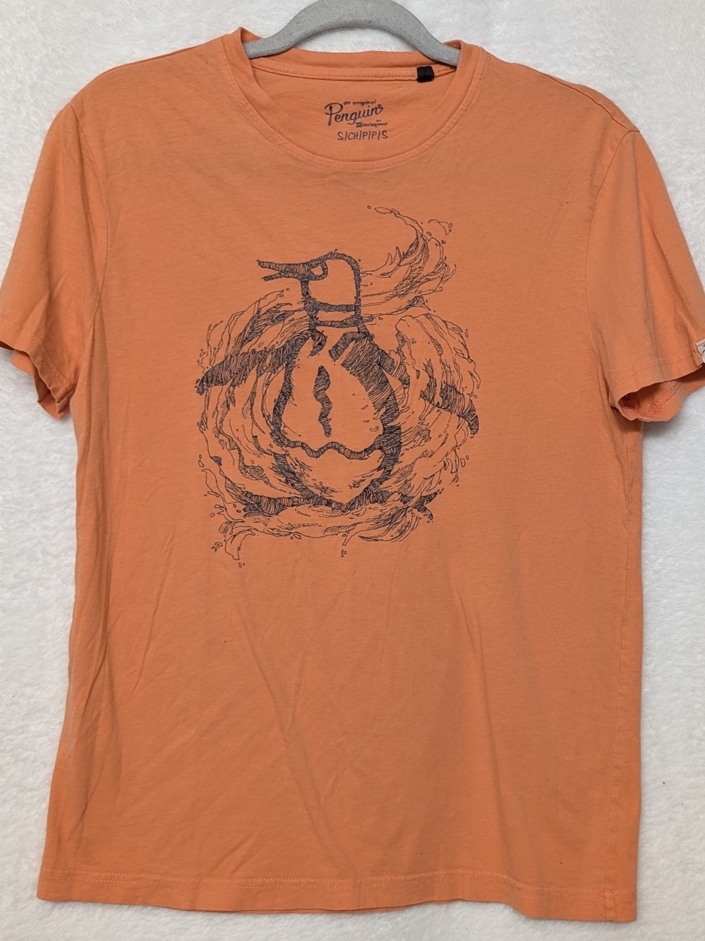 Original Penguin Orange Short-Sleeve Graphic Tee with Navy Print
